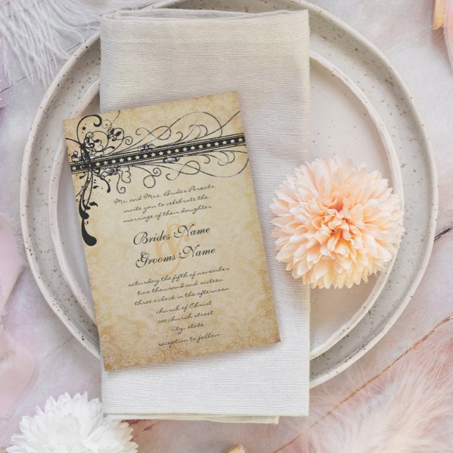 Invitation Mariage élégant aux tourbillons funky noirs (Créateur téléchargé)