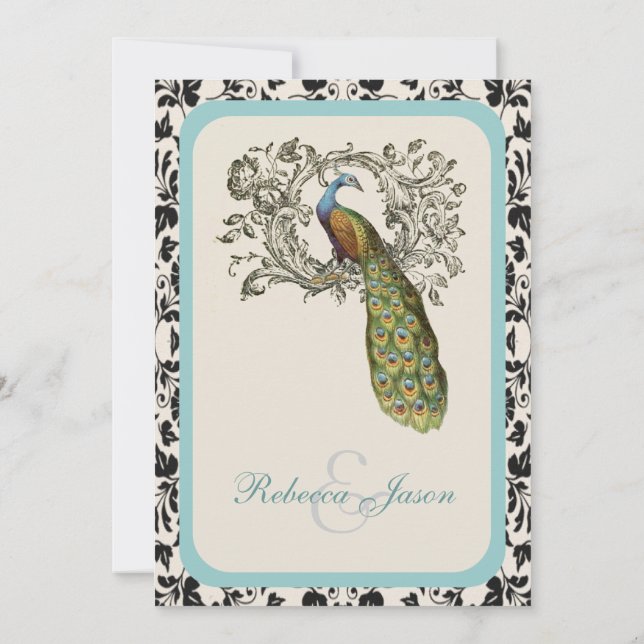 Invitation mariage élégant aux tourbillons lis floral paon vi (Dos)