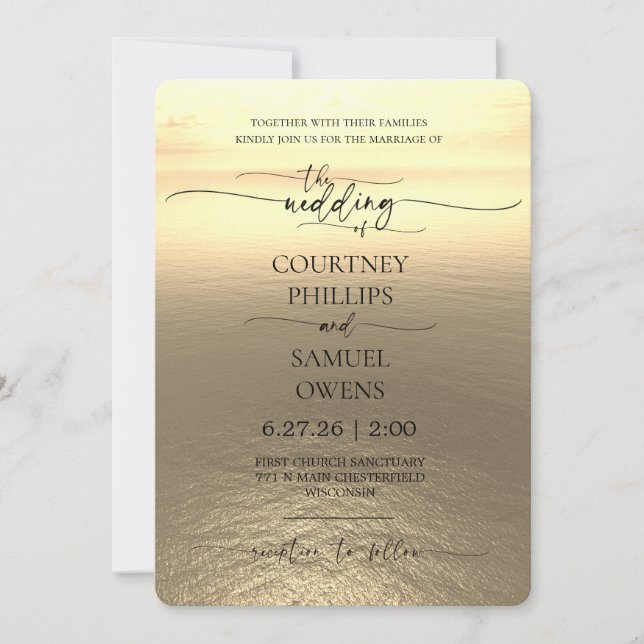 Invitation Mariage Élégant aux Vagues de l'Océan (Devant)