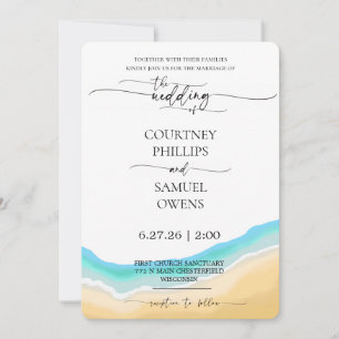 Invitation Mariage Élégant aux Vagues Océaniques