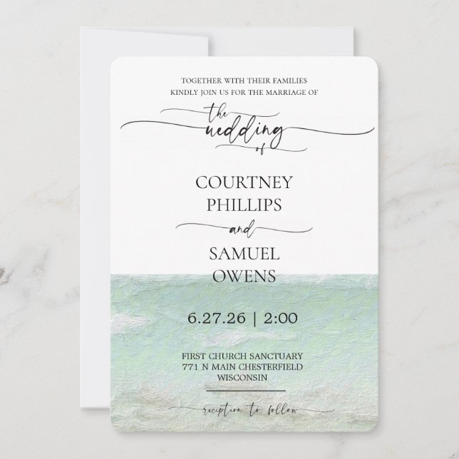 Invitation Mariage Élégant aux Vagues Océaniques (Devant)