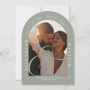 Invitation Mariage Élégant avec Arche de Photos en Vert Sauge