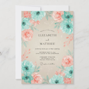 Invitation Mariage Élégant avec Arche Fleurie de Corail Turqu