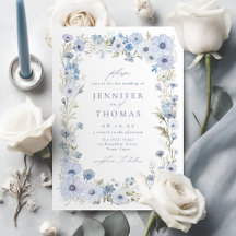 Mariage Élégant avec Bordure de Fleurs Sauvages Bl
