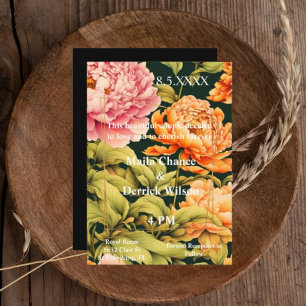 Invitation Mariage élégant avec cadre vert rose orange floral