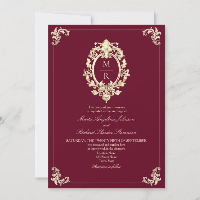 Invitation Mariage élégant avec code QR Bourgogne (Devant)