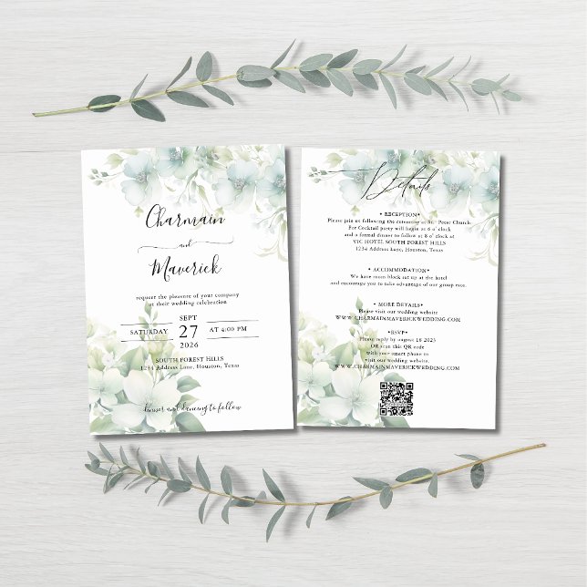 Invitation Mariage élégant avec code QR Budget Végétal (Créateur téléchargé)