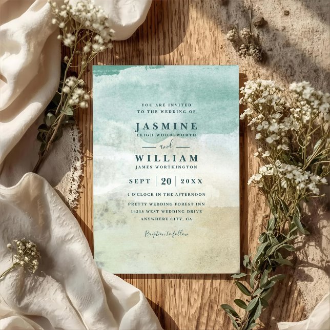 Invitation Mariage élégant avec code QR de destination océan  (Créateur téléchargé)