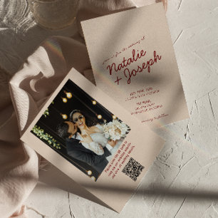Invitation Mariage élégant avec code QR fantaisiste et photo