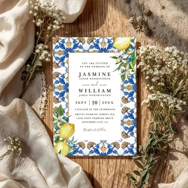 Invitation Mariage élégant avec code QR feuillage citron vint (Créateur téléchargé)