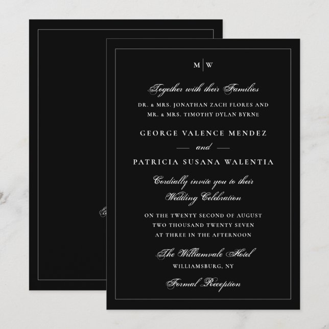 Invitation Mariage élégant avec code QR monogramme en tenue d (Devant / Derrière)