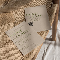 Mariage élégant avec code QR rétro vert olive