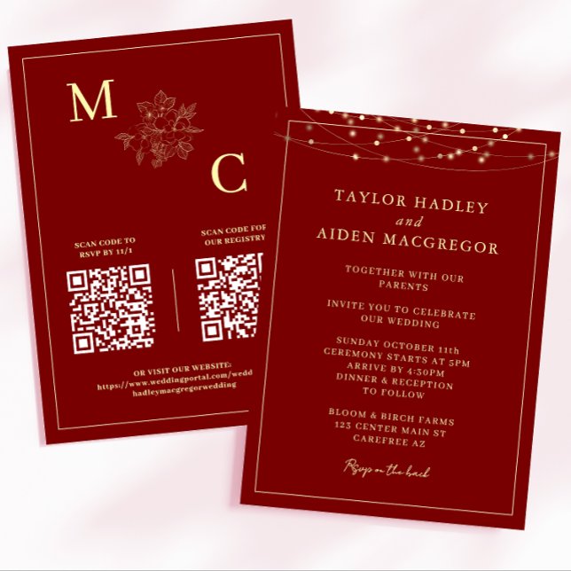 Invitation Mariage élégant avec code QR rouge profond (Créateur téléchargé)
