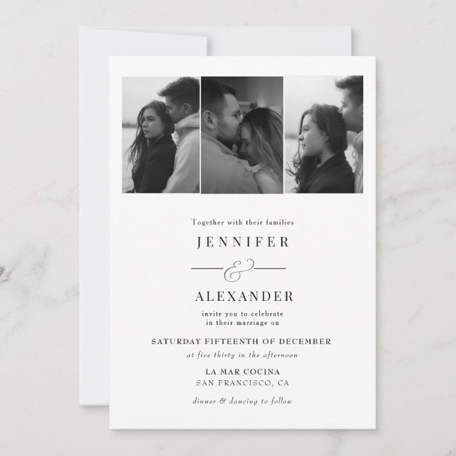 Invitation Mariage élégant avec collage de photos (Devant)