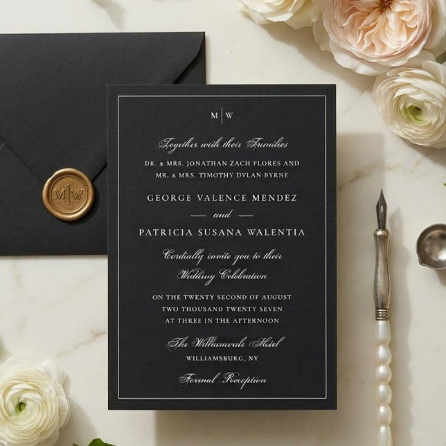 Invitation Mariage Élégant avec Cravate Noire et Monogramme (Créateur téléchargé)