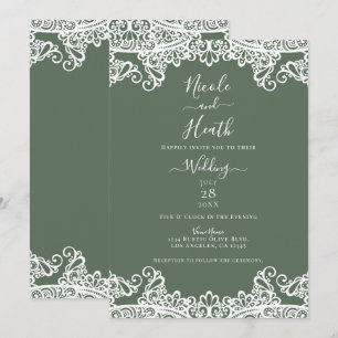 Invitation Mariage Élégant avec Dentelle Blanche et Olive Rus