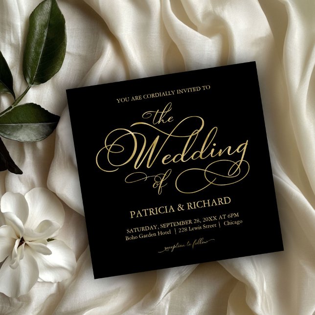 Invitation Mariage Élégant avec Écriture à la Feuille d'Or et (Créateur téléchargé)