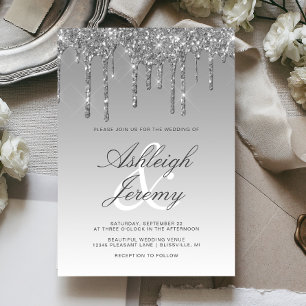 Invitation Mariage élégant avec écriture et paillettes argent