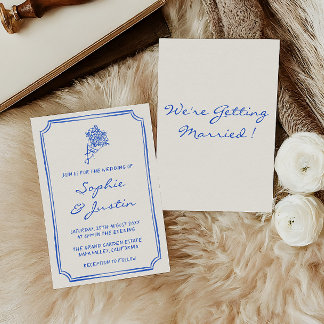 Invitation Mariage élégant avec écriture manuscrite et fleurs