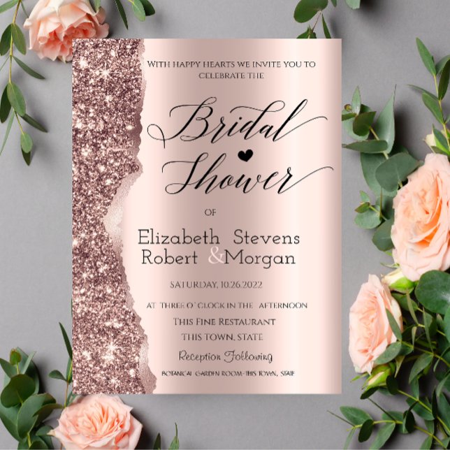Invitation Mariage élégant avec écriture pailletée or rose (Créateur téléchargé)