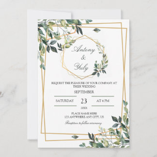 Invitation mariage élégant avec feuillage botanique chic