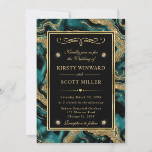 Invitation Mariage élégant avec feuille de teal et agate pail