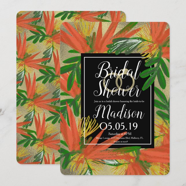 Invitation Mariage élégant avec feuille d'oiseau de paradis (Devant / Derrière)