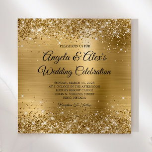 Invitation Mariage Élégant avec Feuille d'Or Pailletée