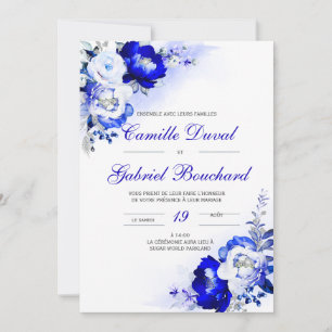 Invitation Mariage élégant avec fleurs bleues