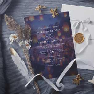 Invitation Mariage élégant avec lanternes emmêlées et code QR