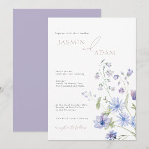 Invitation Mariage élégant avec monogramme de fleurs sauvages