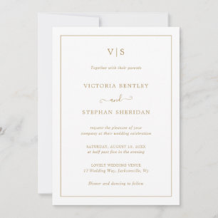 Invitation Mariage élégant avec monogramme en or traditionnel
