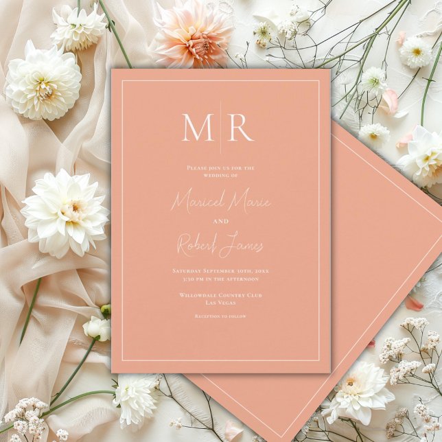 Invitation Mariage élégant avec monogramme moderne en pêche (Créateur téléchargé)