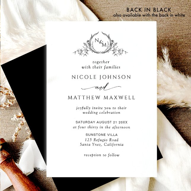 Invitation Mariage élégant avec monogramme noir et blanc (Créateur téléchargé)