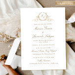 Invitation Mariage Élégant Avec Monogramme Or, En Espagnol<br><div class="desc">Elégante invitation de mariage avec un exquis monogramme dessiné à la main dans l'imitation d'or sculpté, avec les initiales du couple. Le reste du texte en couleur dorée, pas en or réel. Design simple, délicat, plein d'élégance et de grâce avec détails en calligraphie. Une invitation tout-en-un, incluant tous les détails...</div>