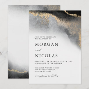 Invitation Mariage Élégant avec Opulence de Marbre Noir et Or