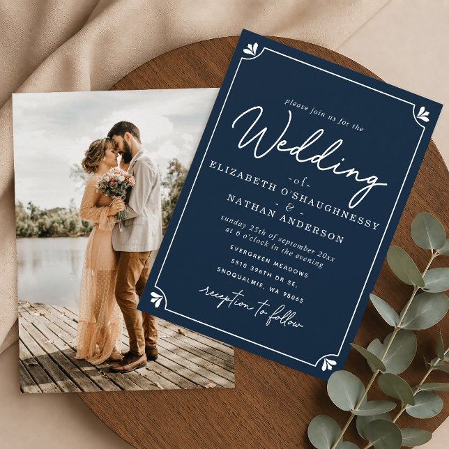 Invitation Mariage élégant avec photo bleue et blanche (Créateur téléchargé)