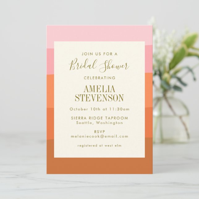 Invitation Mariage élégant avec rayures abstraites rose orang (Debout devant)