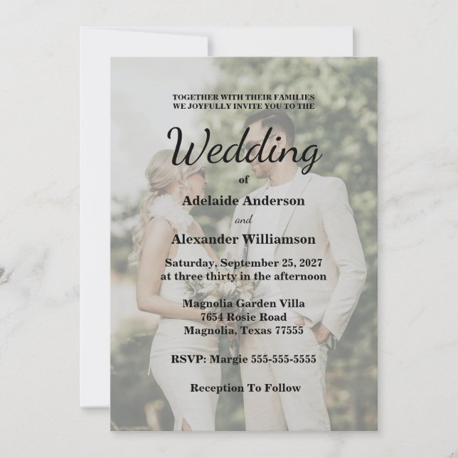 Invitation Mariage élégant avec superposition de photo (Devant)