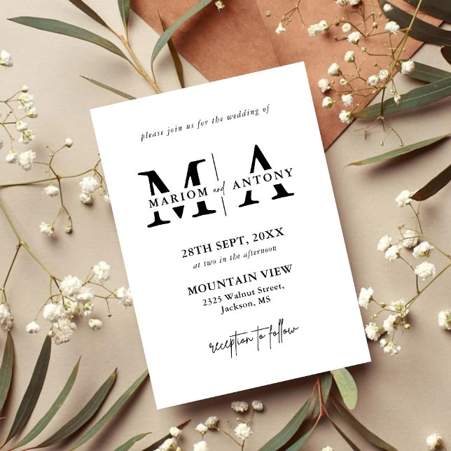 Invitation Mariage Élégant avec un Classique en Noir & Blanc (Elegant black and white script invitation brings timeless sophistication to your wedding day)
