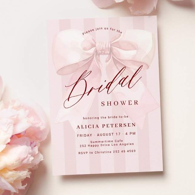 Invitation Mariage élégant avec un nœud rose pour la douche d (Créateur téléchargé)