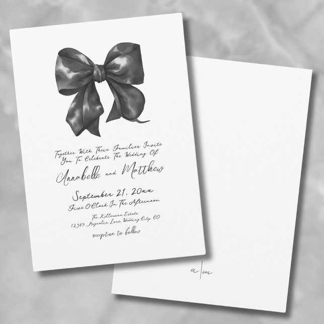 Invitation Mariage Élégant avec un Simple Nœud Noir (Elegant Simple Handwritten Black Bow Wedding Invitation)