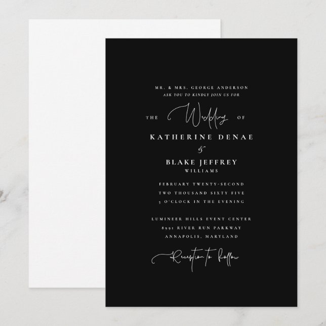 Invitation Mariage élégant B/N Parents de la mariée  (Devant / Derrière)