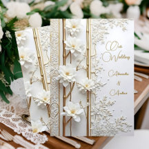 Mariage Élégant Bambou Floral Or Blanc Élite