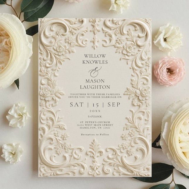 Invitation Mariage Élégant Baroque (Elegant Baroque Wedding Invitation Front)