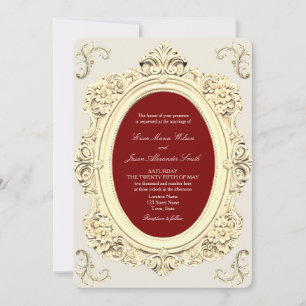 Invitation Mariage élégant baroque or et burgundy