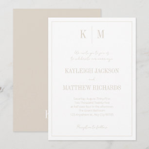 Invitation Mariage élégant beige chaud Monogramme 