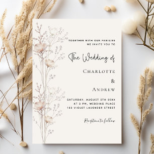 Invitation mariage élégant beige crème fleur sauvage