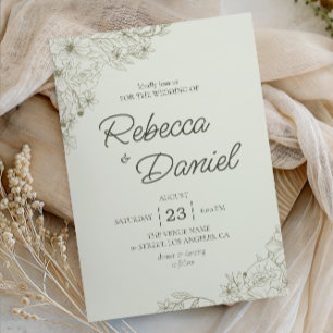 Invitation Mariage Élégant Beige Floral Minimaliste Script