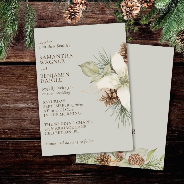 Invitation Mariage élégant beige pin moderne hiver (Créateur téléchargé)